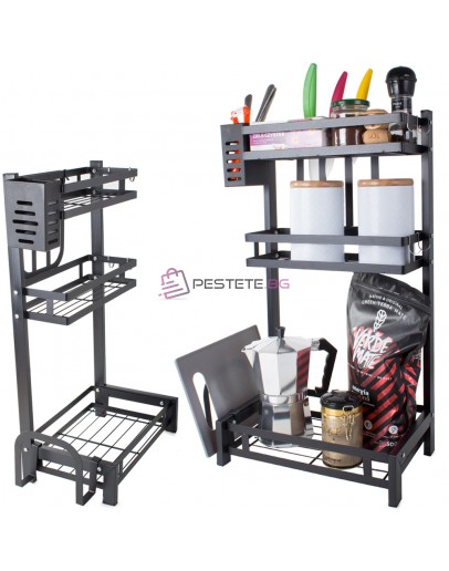 Кухненски рафт органайзер триетажна стойка за подправки лофт